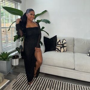 Oh Polly Embellished Cowl Neck Maxi Dress in Black